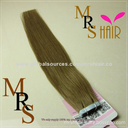 22-inch dark brown silk straight seamless tape weft hair extension